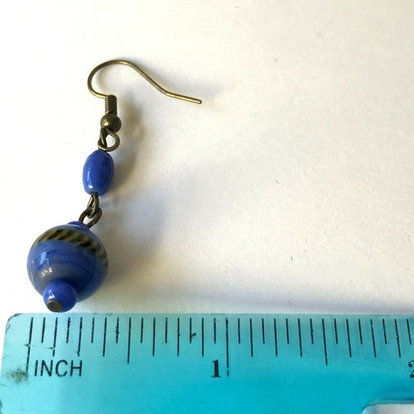 Vintage Blue Murano Glass Bead Earrings Dangle Montana Gold Plated - Picture 10 of 10